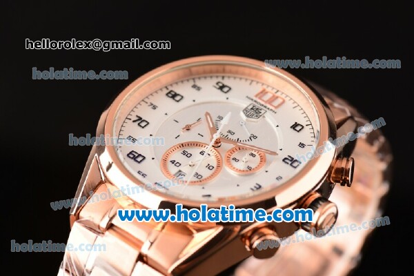 Tag Heuer Mikrograph Chrono Miyota OS10 Quartz Full Rose Gold with White/Grey Dial and Arabic Numeral Markers - Click Image to Close